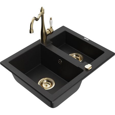 Mexen Carlos granite sink 1.5-bowl with kitchen faucet Carla, black - 6518-77-670700-50