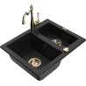 Mexen Carlos 1,5-compartment granite sink with a kitchen mixer tap Carla, Black - 6518-77-670700-50