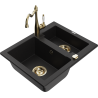 Mexen Carlos granite sink 1.5-bowl with Carla kitchen tap, black - 6518-77-670700-50