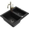 Mexen Carlos 1,5-compartment granite sink with a kitchen mixer tap Carla, Black - 6518-77-670700-50-B