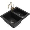 Mexen Carlos granite sink 1.5-bowl with Carla kitchen faucet, black - 6518-77-670700-50-B