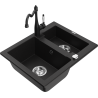 Mexen Carlos granite kitchen sink 1.5-bowl with Carla kitchen faucet, black - 6518-77-670700-70