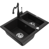 Mexen Carlos granite sink 1.5-bowl with Carla kitchen mixer tap, black - 6518-77-670700-70