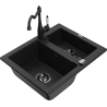 Mexen Carlos granite sink 1.5-bowl with kitchen faucet Carla, black - 6518-77-670700-70-B