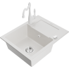 Mexen Enzo 1-bowl granite sink with drainer and Carla kitchen faucet, white - 6506-20-670700-20