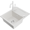Mexen Enzo granite sink 1-bowl with drainer and kitchen faucet Carla, white - 6506-20-670700-20