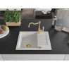 Mexen Enzo Carla Single-Bowl Granite Sink with Drainer and Kitchen Faucet, White - 6506-20-670700-50