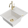 Mexen Enzo 1-compartment granite sink with a drip tray and kitchen mixer tap Carla, White - 6506-20-670700-50