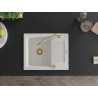 Mexen Enzo Carla Single-Bowl Granite Sink with Drainer and Kitchen Faucet, White - 6506-20-670700-50