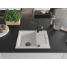 Mexen Enzo granite sink 1-bowl with drainer and kitchen faucet Carla, white - 6506-20-670700-70