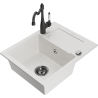 Mexen Enzo 1-bowl granite sink with drainer and Carla kitchen faucet, white - 6506-20-670700-70