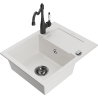 Mexen Enzo 1-compartment granite sink with a drip tray and kitchen mixer tap Carla, White - 6506-20-670700-70