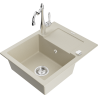 Mexen Enzo 1-bowl granite sink with drainer and Carla kitchen tap, beige - 6506-69-670700-00