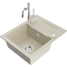Mexen Enzo 1-compartment granite sink with a drip tray and kitchen mixer tap Carla, Beige - 6506-69-670700-00
