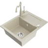 Mexen Enzo 1-bowl granite sink with drainer and Carla kitchen faucet, beige - 6506-69-670700-69