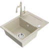 Mexen Enzo 1-bowl granite sink with drainer and Carla kitchen tap, beige - 6506-69-670700-69
