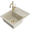 Mexen Enzo 1-compartment granite sink with a drip tray and kitchen mixer tap Carla, Beige - 6506-69-670700-50