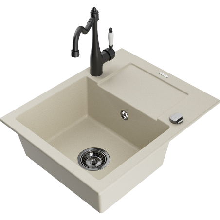 Mexen Enzo granite sink 1-bowl with drainer and Carla kitchen tap, beige - 6506-69-670700-70