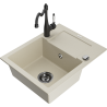 Mexen Enzo 1-bowl granite sink with drainer and Carla kitchen faucet, beige - 6506-69-670700-70