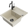 Mexen Enzo granite kitchen sink single-bowl with drainer and kitchen faucet Carla, beige - 6506-69-670700-70