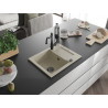 Mexen Enzo 1-bowl granite sink with drainer and Carla kitchen faucet, beige - 6506-69-670700-70