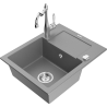 Mexen Enzo 1-compartment granite sink with a drip tray and kitchen mixer tap Carla, Grey - 6506-71-670700-00