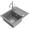 Mexen Enzo granite sink 1-bowl with drainer and kitchen faucet Carla, gray - 6506-71-670700-00