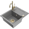 Mexen Enzo granit sink 1-bowl with drainer and kitchen faucet Carla, gray - 6506-71-670700-50