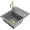 Mexen Enzo granite kitchen sink 1-bowl with drainer and kitchen faucet Carla, gray - 6506-71-670700-50