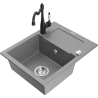 Mexen Enzo 1-bowl granite sink with drainer and Carla kitchen faucet, gray - 6506-71-670700-70