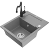 Mexen Enzo granite kitchen sink single bowl with drainer and kitchen faucet Carla, gray - 6506-71-670700-70