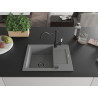 Mexen Enzo granite kitchen sink 1-bowl with drainer and Carla kitchen faucet, gray - 6506-71-670700-70-B