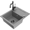 Mexen Enzo 1-bowl granite sink with drainer and Carla kitchen tap, grey - 6506-71-670700-70-B