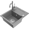 Mexen Enzo 1-bowl granite sink with drainer and kitchen faucet Carla, gray - 6506-71-670700-71