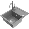 Mexen Enzo single bowl granite sink with drainer and Carla kitchen tap, grey - 6506-71-670700-71