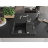 Mexen Enzo granite sink 1-bowl with drainer and kitchen faucet Carla, black/silver metallic - 6506-73-670700-00