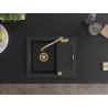 Mexen Enzo granite sink 1-bowl with drainer and Carla kitchen tap, black/silver metallic - 6506-73-670700-50