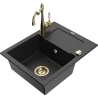 Mexen Enzo granite kitchen sink 1-bowl with drainer and Carla kitchen faucet, black/silver metallic - 6506-73-670700-50
