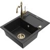 Mexen Enzo granite sink 1-bowl with drainer and Carla kitchen tap, black/silver metallic - 6506-73-670700-50