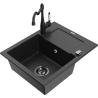 Mexen Enzo granite kitchen sink with 1 basin, drainer, and kitchen faucet Carla, black/silver metallic - 6506-73-670700-70-B