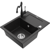 Mexen Enzo granit sink with 1 bowl, drainer, and kitchen faucet Carla, black/silver metallic - 6506-73-670700-70