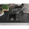 Mexen Enzo Granite kitchen sink 1-bowl with drainer and kitchen faucet Carla, black/gold metallic - 6506-75-670700-00