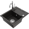Mexen Enzo granite kitchen sink 1-bowl with drainer and Carla kitchen tap, black/golden metallic - 6506-75-670700-00