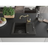 Mexen Enzo 1-bowl granite sink with drainer and Carla kitchen faucet, black/gold metallic - 6506-75-670700-50-B