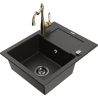 Mexen Enzo granite sink 1-bowl with drainer and kitchen tap Carla, black/gold metallic - 6506-75-670700-50-B