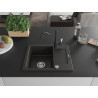 Mexen Enzo granite kitchen sink single-bowl with drainer and kitchen faucet Carla, black/gold metallic - 6506-75-670700-70