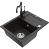 Mexen Enzo 1-compartment granite sink with a drip tray and kitchen mixer tap Carla, Black/Gold metallic - 6506-75-670700-70