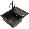 Mexen Enzo 1-Bowl Granite Sink with Drainer and Carla Kitchen Faucet, Black/Gold Metallic - 6506-75-670700-70-B