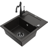 Mexen Enzo granite kitchen sink 1-bowl with drainer and kitchen faucet Carla, black/gold metallic - 6506-75-670700-70-B