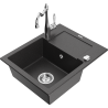 Mexen Enzo 1-compartment granite sink with a drip tray and kitchen mixer tap Carla, spotted black - 6506-76-670700-00